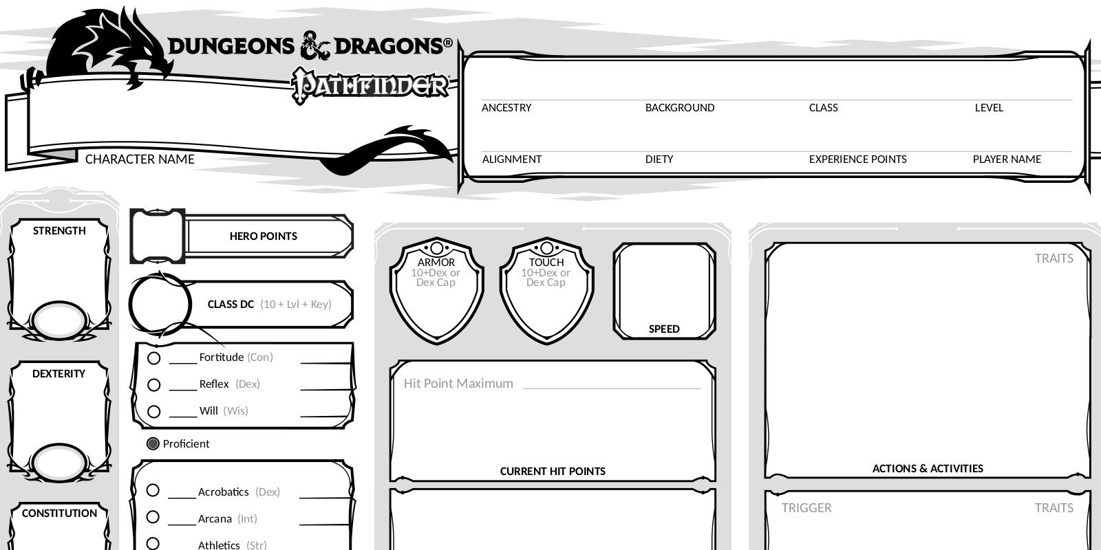 Revised Pathfinder character sheet