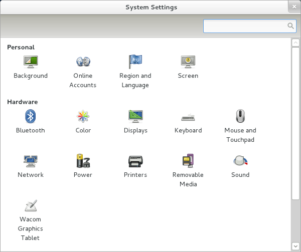 system settings for Gnome 3 desktop