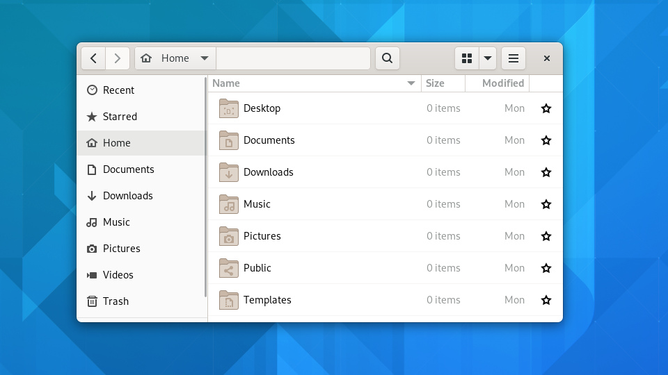 nautilus, the file manager in list view