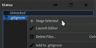 Image of Git-cola context menu to add a file to Git