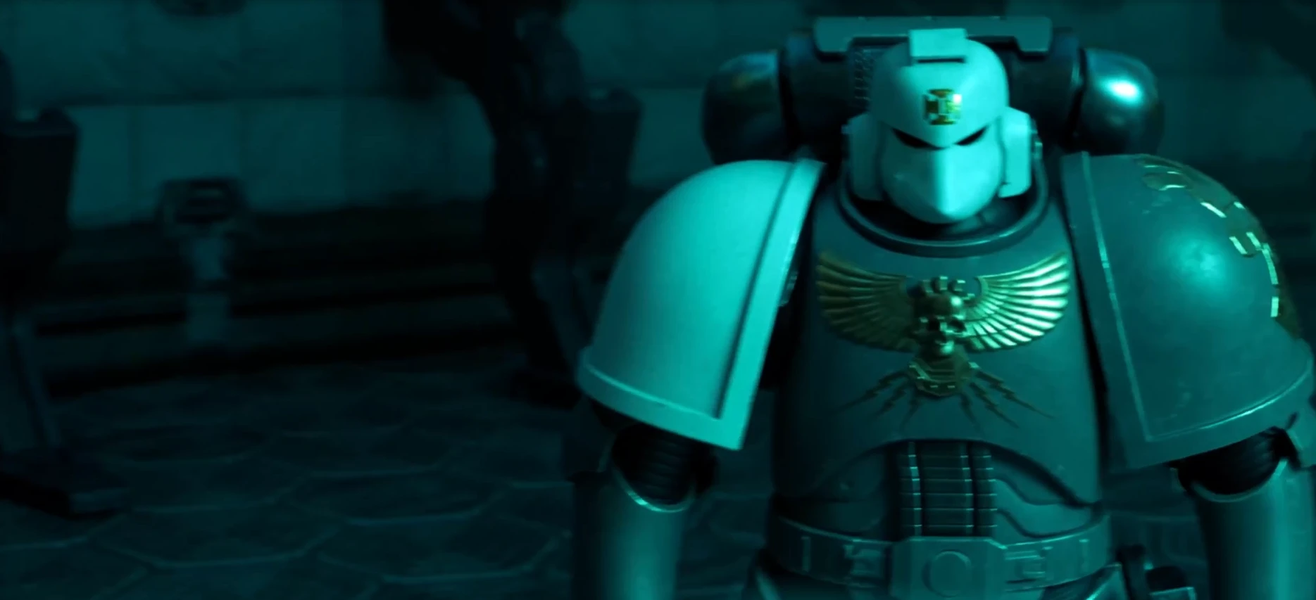 A space marine in Mark VI armour.